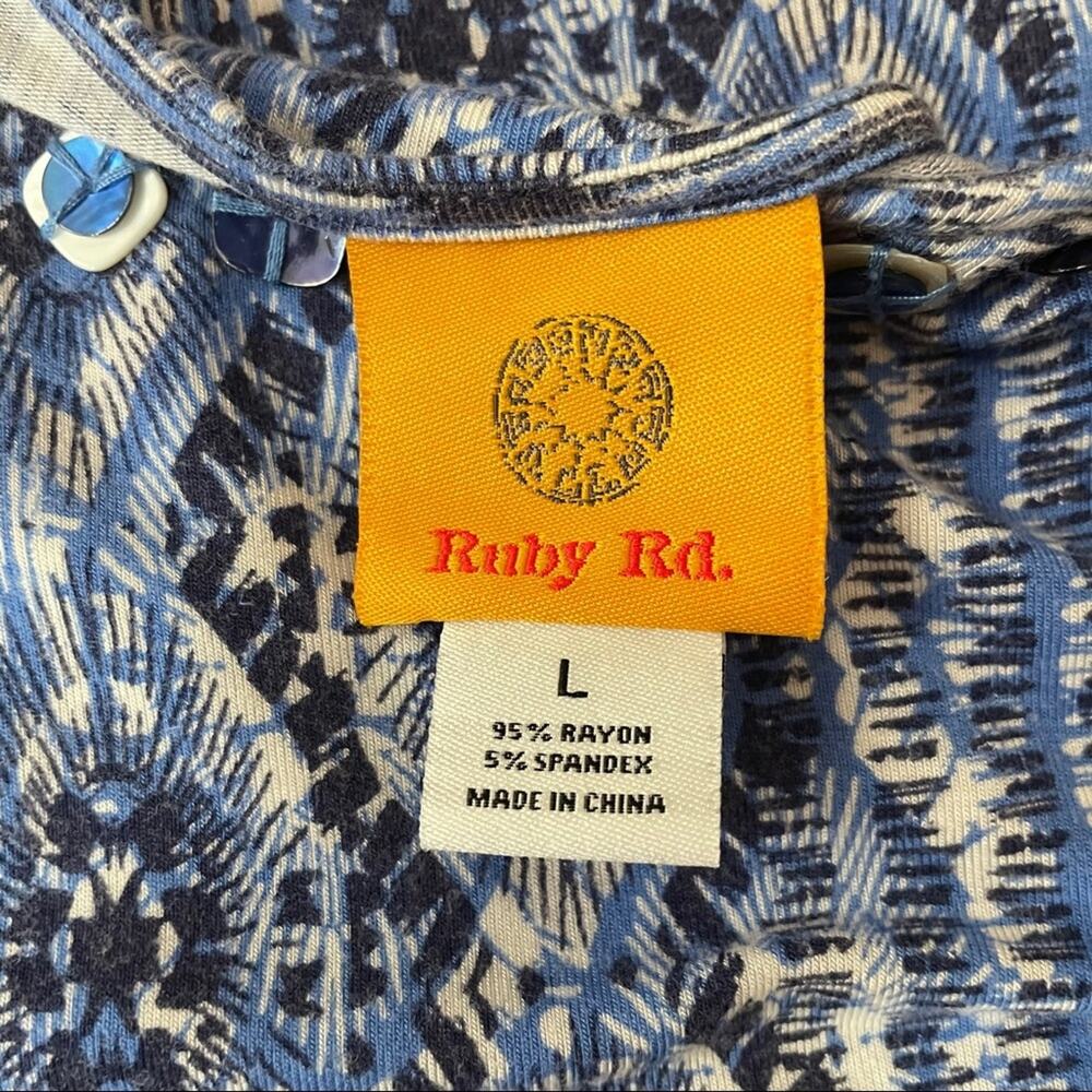 Ruby Rd. Top Patterns Tee Side Tie Button Collar - Picture 7 of 9